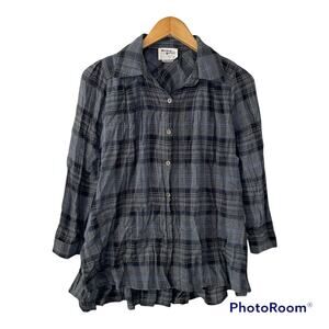 Holding Horses Plaid Hi Low Button Up Gray size XSP
